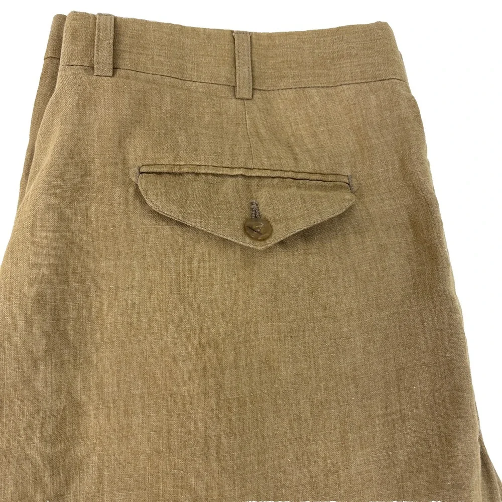 Hickey Freeman 100% Linen Trousers Mens 35x33 Tan Italy Pleat Cuffed Dress Pants